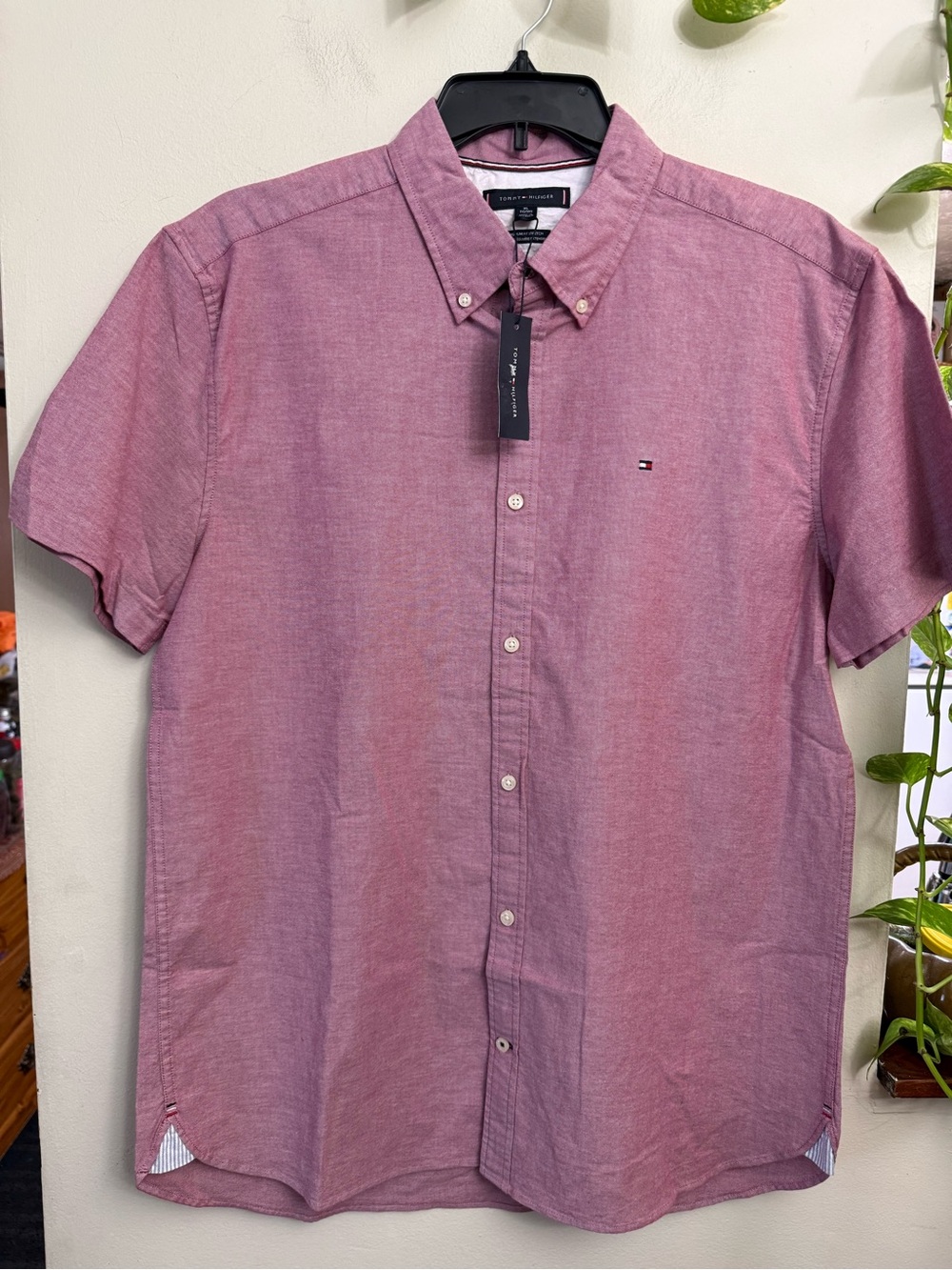 Tommy Hilfiger Short Sleeve Button-Down Shirt in Heathered Pink